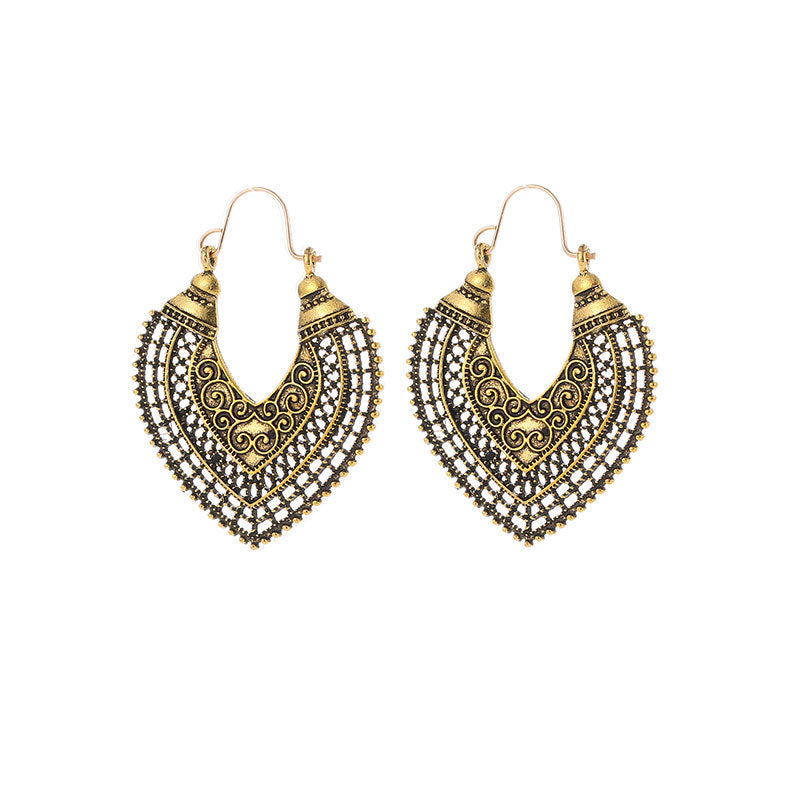 Wholesale Retro Metal Hollow Flower Bohemian Carved Court Style Earrings